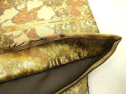 平和屋着物●西陣 川島織物 六通柄 本袋帯 草花 金糸 引箔 正絹 逸品 DABB7228op