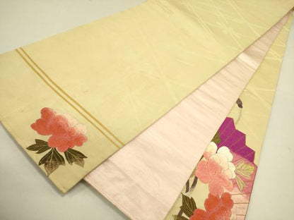 平和屋着物●アンティーク 大正ロマン 太鼓柄京袋帯 駒刺繍 総刺繍 檜扇花文 金糸 正絹 逸品 DABB7231op
