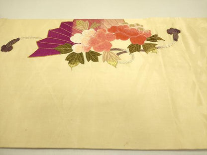 平和屋着物●アンティーク 大正ロマン 太鼓柄京袋帯 駒刺繍 総刺繍 檜扇花文 金糸 正絹 逸品 DABB7231op