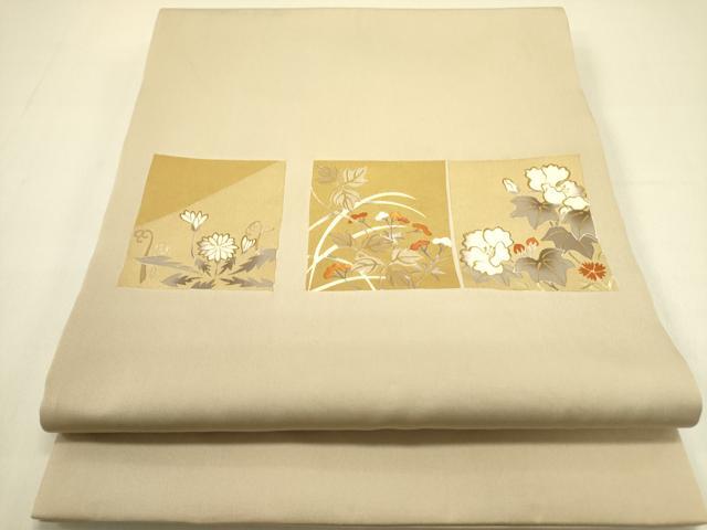 平和屋着物●塩瀬 九寸開き名古屋帯 刺繍 色紙草花文 金銀彩 正絹 逸品 DABB7236op