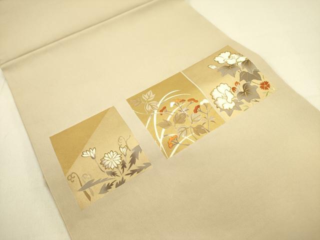 平和屋着物●塩瀬 九寸開き名古屋帯 刺繍 色紙草花文 金銀彩 正絹 逸品 DABB7236op