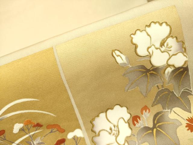 平和屋着物●塩瀬 九寸開き名古屋帯 刺繍 色紙草花文 金銀彩 正絹 逸品 DABB7236op
