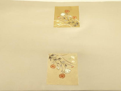 平和屋着物●塩瀬 九寸開き名古屋帯 刺繍 色紙草花文 金銀彩 正絹 逸品 DABB7236op