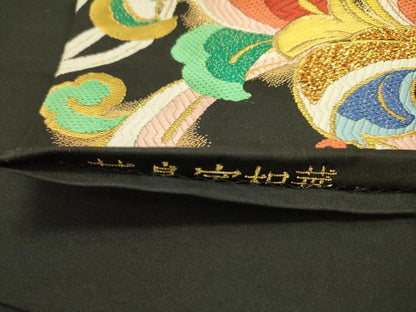 平和屋着物●六通柄袋帯 唐織 花鳥宝相華 黒地 金銀糸 正絹 逸品 DABB7241op