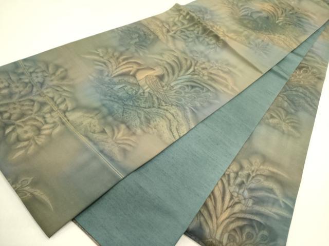 平和屋着物●全通柄袋帯　花鳥文　創作臈纈染　笙嵐作　三越扱い　正絹　逸品　DABB7242op