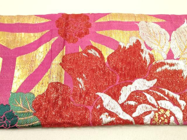 平和屋着物●アンティーク 大正ロマン 九寸名古屋帯 草花 金銀糸 正絹 逸品 DABB7244op