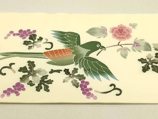 平和屋着物●塩瀬 九寸名古屋帯 作家物 花鳥文 金彩 正絹 逸品 DABB7256op