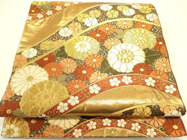 平和屋着物●西陣 河合美術織物謹製 六通柄袋帯 唐織 花唐草文 金糸 正絹 逸品 DABB7257op
