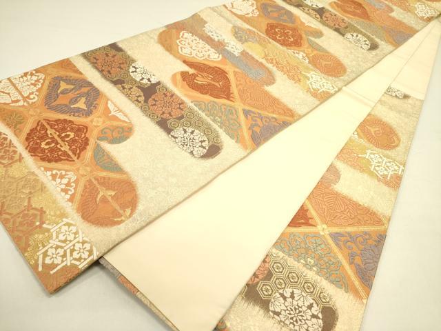 平和屋着物●西陣 小森織物謹製 六通柄袋帯 唐織 向かい鳥霞花文 金糸 正絹 逸品 DABB7258op