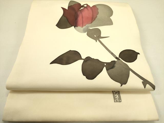 平和屋着物●日展染色作家 高久空木 ろうけつ染 塩瀬 九寸開き名古屋帯 草花 正絹 逸品 DABB7259op