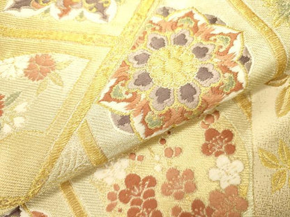 平和屋着物●六通柄袋帯 唐織 正倉院花文 枝梅 枝垂れ藤 金糸 正絹 逸品 DABB7260op