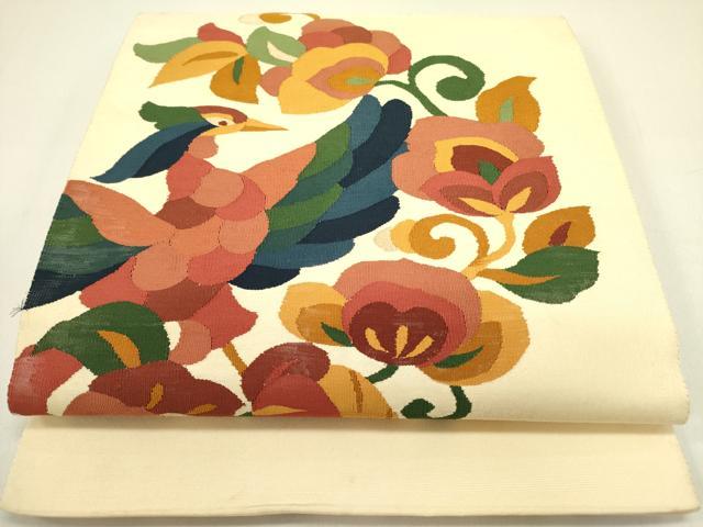 平和屋着物●太鼓柄袋帯 すくい織 花鳥文 正絹 逸品 DABB7265op