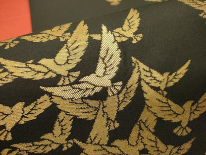 平和屋着物●染色作家 斉藤三才 六通柄袋帯 三才鳥 黒地 金糸 正絹 逸品 DABB7274op