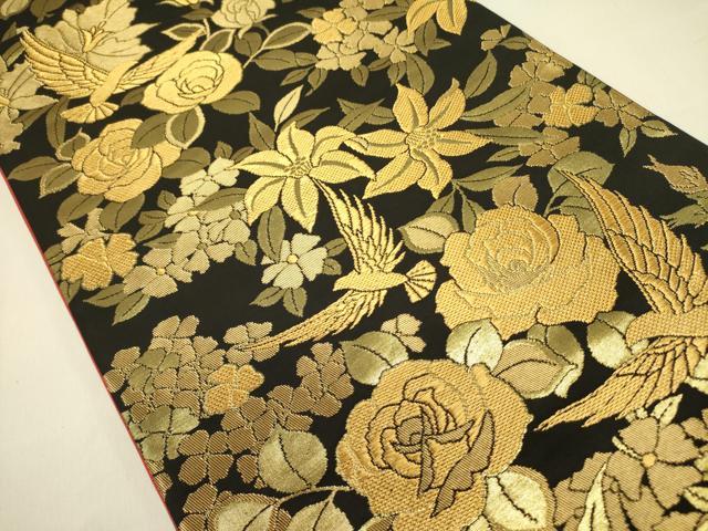 平和屋着物●染色作家 斉藤三才 六通柄袋帯 三才鳥 草花 金糸 正絹 逸品 DABB7275op