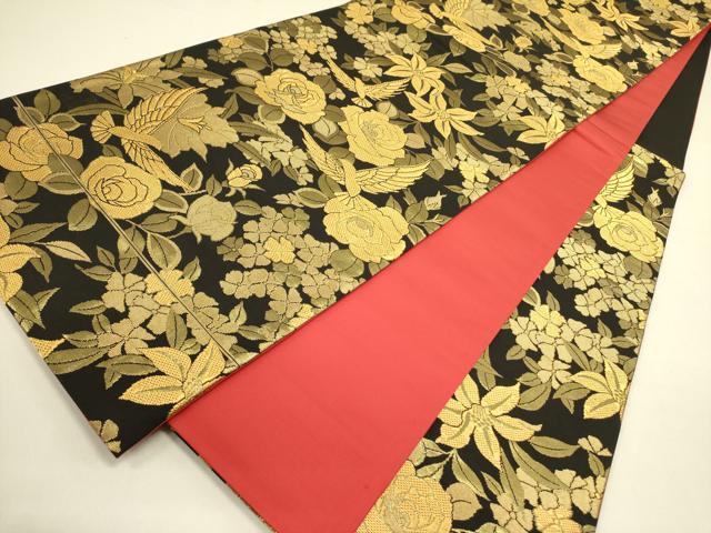 平和屋着物●染色作家 斉藤三才 六通柄袋帯 三才鳥 草花 金糸 正絹 逸品 DABB7275op