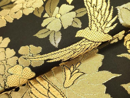 平和屋着物●染色作家 斉藤三才 六通柄袋帯 三才鳥 草花 金糸 正絹 逸品 DABB7275op