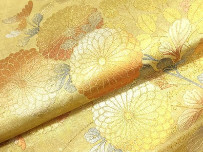 平和屋着物●金彩友禅 卓越技能者・名工・和田光正 太鼓柄袋帯 草花 金銀彩 引箔 正絹 逸品 DABB7276op