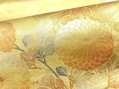 平和屋着物●金彩友禅 卓越技能者・名工・和田光正 太鼓柄袋帯 草花 金銀彩 引箔 正絹 逸品 DABB7276op
