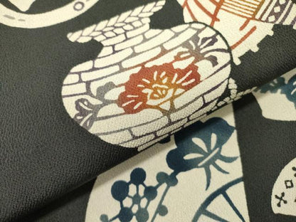 平和屋着物●九寸名古屋帯　型染　器物花文　鬼しぼ縮緬　正絹　逸品　未使用　DABB7280op