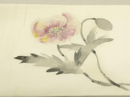 平和屋着物●塩瀬 九寸名古屋帯 手描き 草花 正絹 逸品 DABB7282op