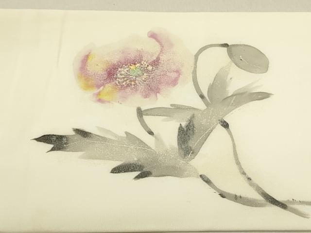 平和屋着物●塩瀬 九寸名古屋帯 手描き 草花 正絹 逸品 DABB7282op