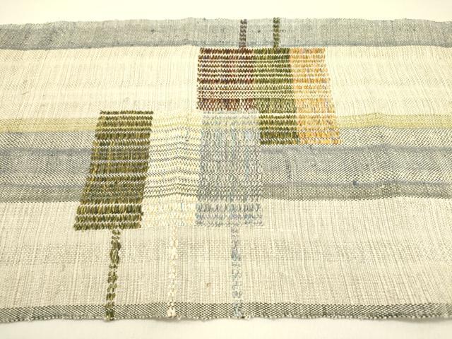 平和屋着物▽八寸名古屋帯 スリーシーズン 春夏秋 紬地 幾何学文様 正絹 逸品 DABB7287op