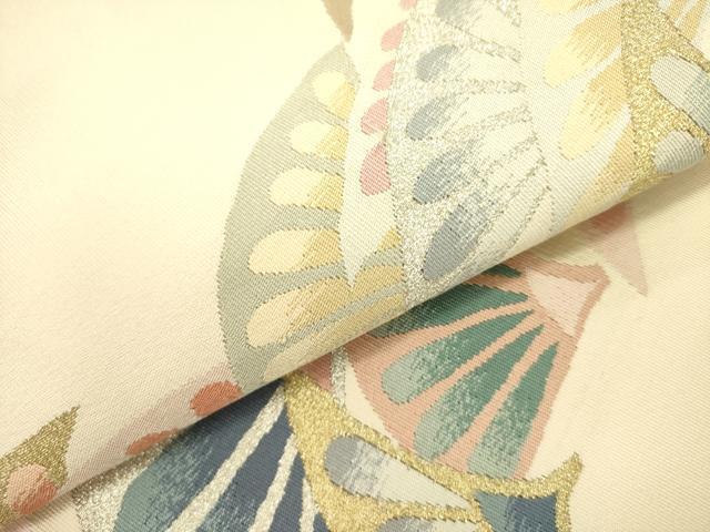 平和屋着物●爪掻き本綴れ 八寸名古屋帯 花扇文 金銀糸 正絹 逸品 DABB7288op