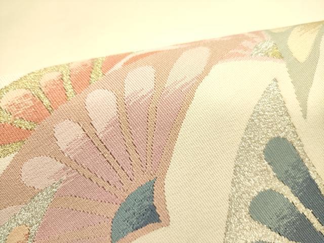 平和屋着物●爪掻き本綴れ 八寸名古屋帯 花扇文 金銀糸 正絹 逸品 DABB7288op