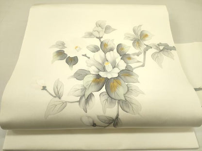 平和屋着物●内山晴祥 手描き 塩瀬 九寸名古屋帯 草花 正絹 逸品 DABB7296op