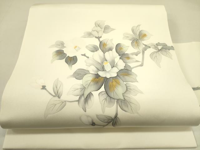 平和屋着物●内山晴祥 手描き 塩瀬 九寸名古屋帯 草花 正絹 逸品 DABB7296op