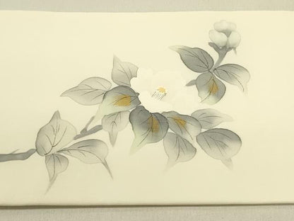 平和屋着物●内山晴祥 手描き 塩瀬 九寸名古屋帯 草花 正絹 逸品 DABB7296op
