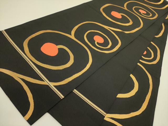 平和屋着物●織物一筋名門 織悦 全通柄 本袋帯 抽象文様 黒地 正絹 逸品 未使用 DABB7299op