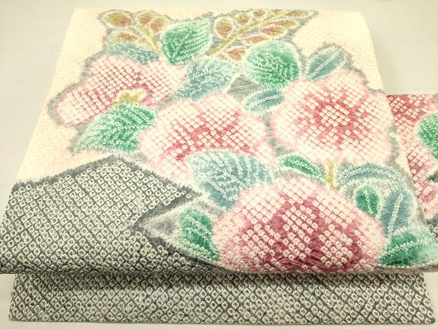 平和屋着物●名門　藤娘きぬたや・総絞り　九寸名古屋帯　総絞り　草花　正絹　逸品　DABB7303op