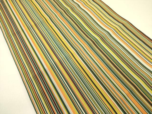 平和屋着物●本場筑前博多織 八寸名古屋帯 縞 正絹 逸品 未使用 DABB7304op