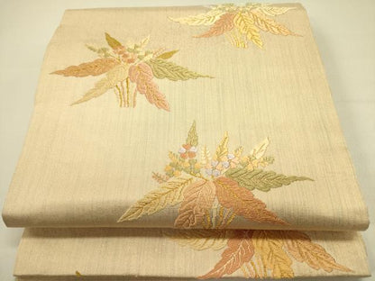 平和屋着物●九寸名古屋帯 唐織 草花文 金糸 正絹 逸品 DABB7306op