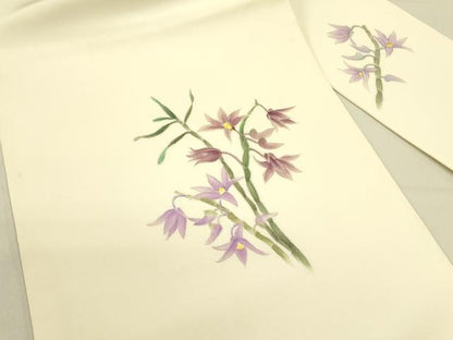 平和屋着物●塩瀬 九寸名古屋帯 作家物 手描き 草花 正絹 逸品 DABB7316op