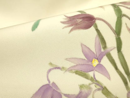 平和屋着物●塩瀬 九寸名古屋帯 作家物 手描き 草花 正絹 逸品 DABB7316op