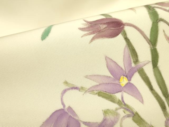 平和屋着物●塩瀬 九寸名古屋帯 作家物 手描き 草花 正絹 逸品 DABB7316op