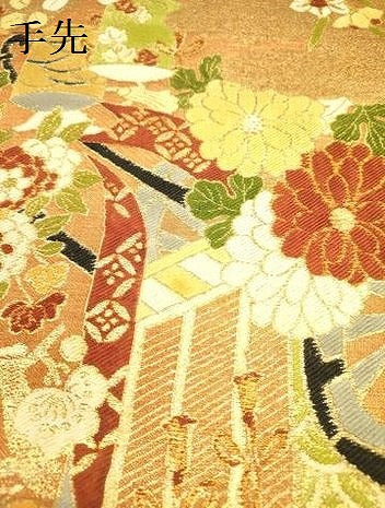平和屋着物●アンティーク 大正ロマン 丸帯 御所車花文 金糸 引き抜き帯 正絹 逸品 DABB7317op
