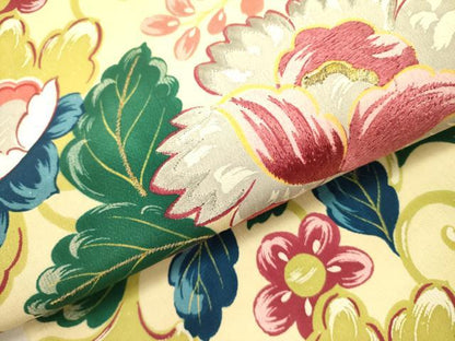 平和屋着物●アンティーク 大正ロマン 九寸名古屋帯 刺繍 草花 正絹 逸品 未使用 DABB7331op