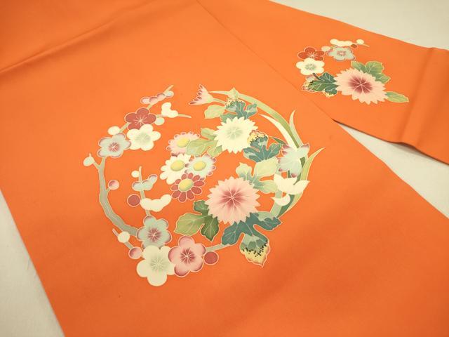 平和屋着物●塩瀬 九寸名古屋帯 友禅 作家物 枝梅 草花文 正絹 逸品 DABB7332op