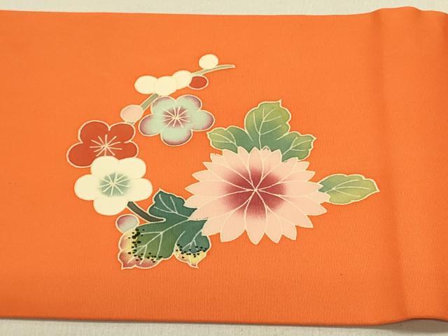 平和屋着物●塩瀬 九寸名古屋帯 友禅 作家物 枝梅 草花文 正絹 逸品 DABB7332op
