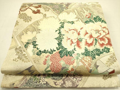 平和屋着物●六通柄袋帯 唐織 冊子花文 金糸 正絹 逸品 DABB7333op