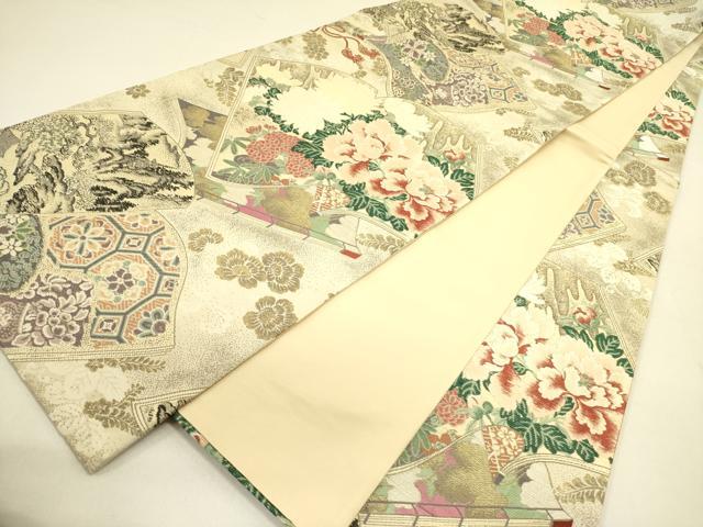 平和屋着物●六通柄袋帯 唐織 冊子花文 金糸 正絹 逸品 DABB7333op