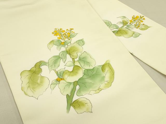 平和屋着物●塩瀬 九寸名古屋帯 手描き 草花 正絹 逸品 DABB7335op
