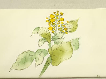 平和屋着物●塩瀬 九寸名古屋帯 手描き 草花 正絹 逸品 DABB7335op