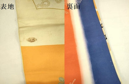 平和屋着物●アンティーク 大正ロマン 両面 六通柄京袋帯 刺繍 風景花文 引き抜き帯 金彩 正絹 逸品 DABB7336op