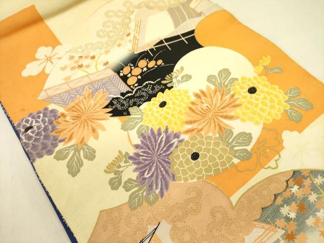 平和屋着物●アンティーク 大正ロマン 両面 六通柄京袋帯 刺繍 風景花文 引き抜き帯 金彩 正絹 逸品 DABB7336op