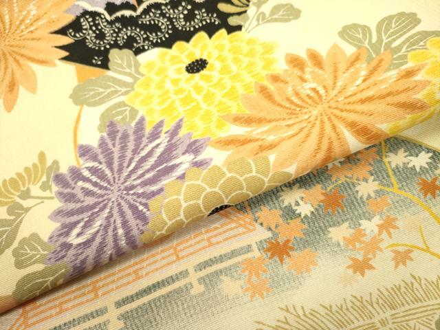 平和屋着物●アンティーク 大正ロマン 両面 六通柄京袋帯 刺繍 風景花文 引き抜き帯 金彩 正絹 逸品 DABB7336op