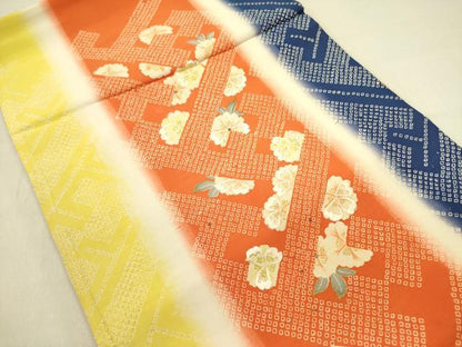 平和屋着物●アンティーク 大正ロマン 両面 六通柄京袋帯 刺繍 風景花文 引き抜き帯 金彩 正絹 逸品 DABB7336op